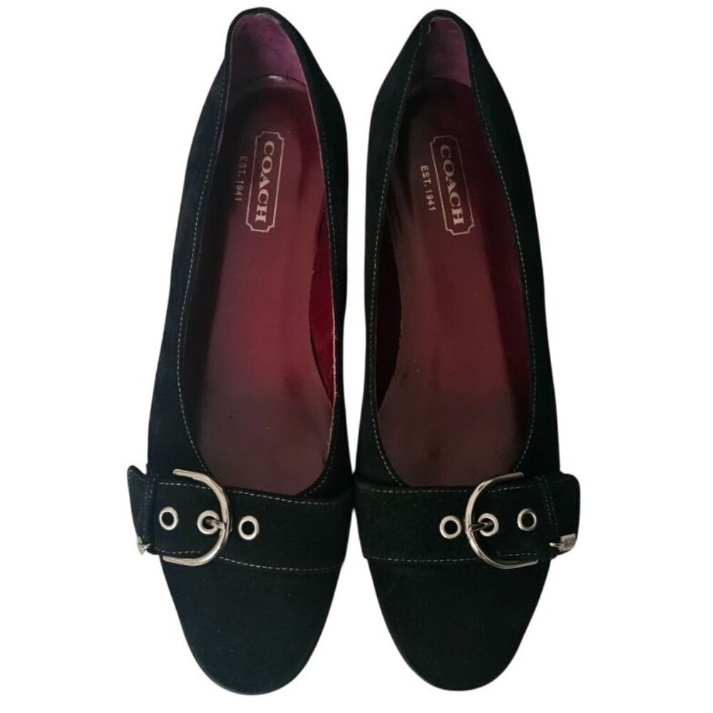 Coach Women's Black Breanna Suede Buckle Style Slip-On Flat Shoes Size 8½ B - Picture 2 of 10
